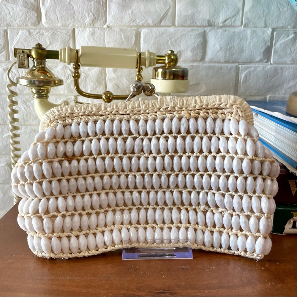 Vintage Mid-Century Marcus Brothers Italian Beaded + Woven Boho Clutch Handbag - Picture 8 of 15